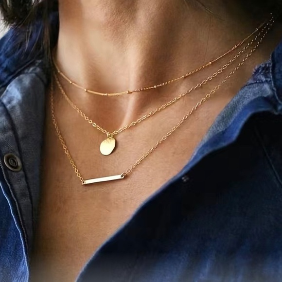Jewelry - Golden Chain Necklace Round Pendant Multilayer Layered Leisure Daily Choker